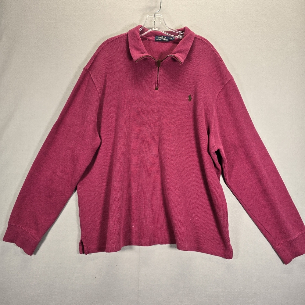 Polo Ralph Lauren Sweater Mens XL Burgundy 1/4 Zip Pullover Ribbed Knit Mockneck